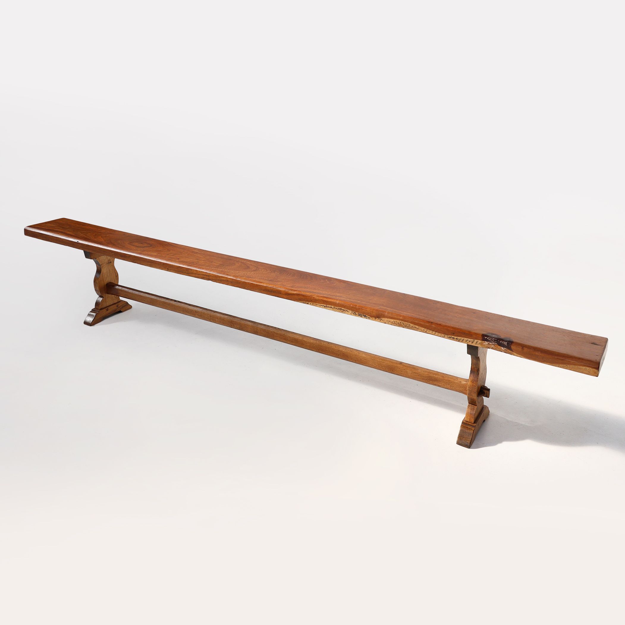 French Extra long solid elm wooden monastery bench, ca. 1850-img